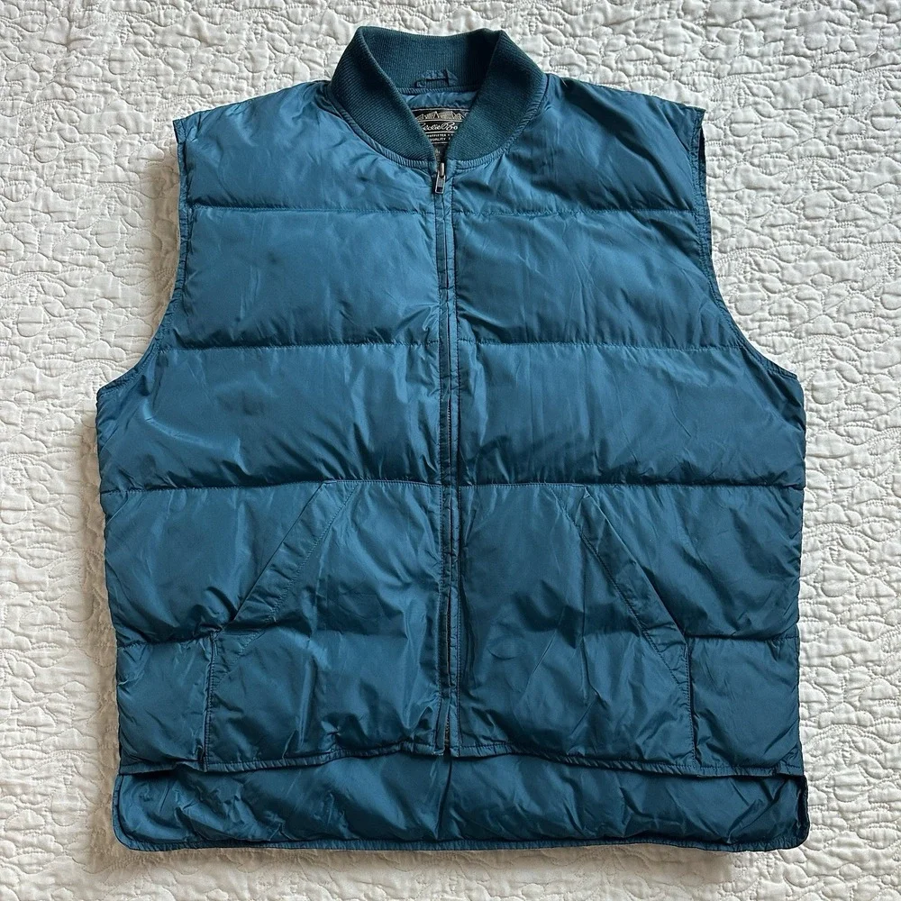 VTG Eddie Bauer Puffer Vest Jacket Men's Large Premium Goose Down Blue‎ 6731